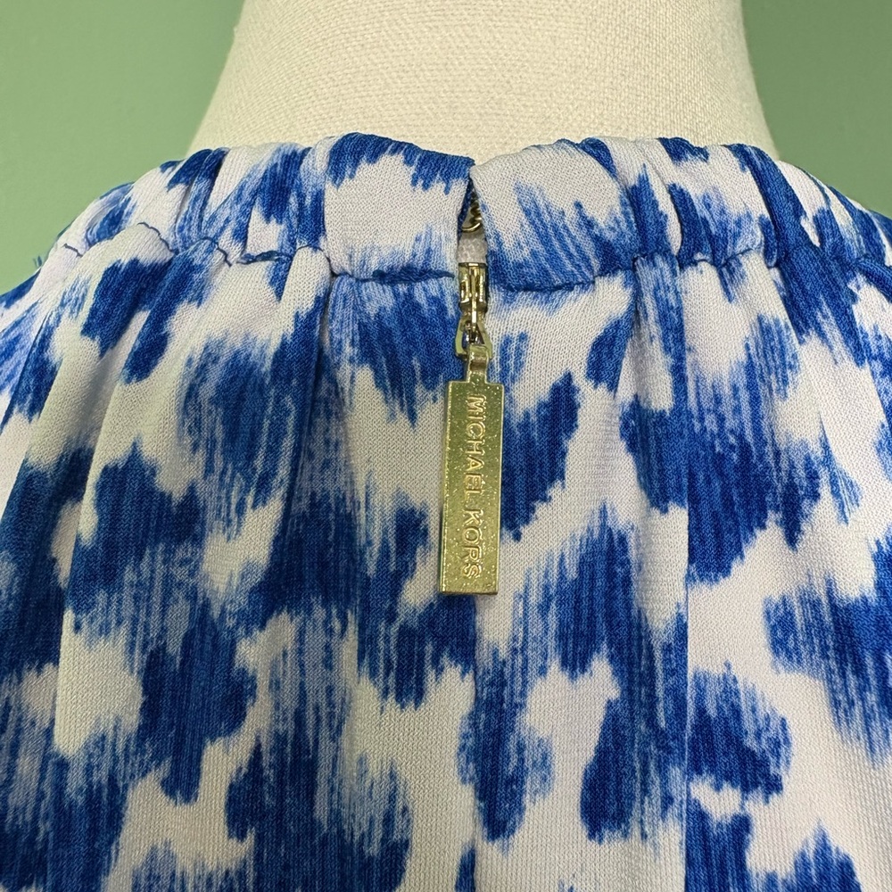 Michael Kors Blue and White Halter Mini Dress with Gold Accents - Picture 3 of 6